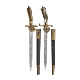 Two hunting hangers with etched blades, Weyersberg Solingen, second half of the 20th century