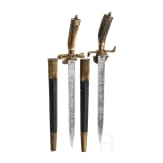 Two hunting hangers with etched blades, Weyersberg Solingen, second half of the 20th century