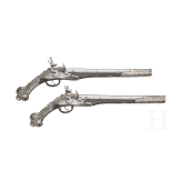 A pair of silver-mounted Balkan Turkish flintlock pistols, circa 1830