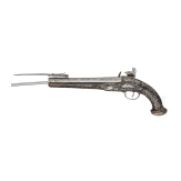 An Ottoman percussion pistol with bayonet, circa 1850