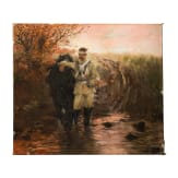 Theodor Rocholl (1854 - 1933), Wounded cuirassier in the sunset, dated 1908
