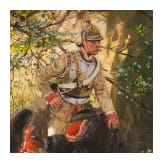 Theodor Rocholl (1854 - 1933), Prussian cuirassier in the forest, dated 1912