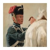 Theodor Rocholl (1854 - 1933) - Preu&szlig;ischer Husar sattelt seinen Schimmel, um 1900