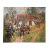 Theodor Rocholl (1854 - 1933), Preu&szlig;ische Husaren bei der Rast in einem Dorf, datiert 1924