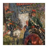 Theodor Rocholl (1854 - 1933), Preu&szlig;ische Husaren bei der Rast in einem Dorf, datiert 1924