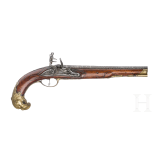 A fine Carlsbad flintlock pistol with bird's head stock, circa 1760