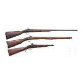 Three percussion rifles, German, 19th century