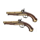 A pair of percussion travel pistols in a case, Brunon in Caen, circa 1780