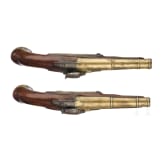 A pair of percussion travel pistols in a case, Brunon in Caen, circa 1780