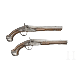 A pair of silver mounted percussion pistols, Antoine Gillier in St. &Eacute;tienne, circa 1790