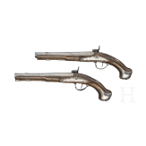 A pair of silver mounted percussion pistols, Antoine Gillier in St. &Eacute;tienne, circa 1790