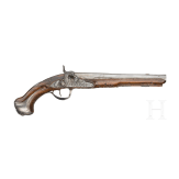 A pair of silver mounted percussion pistols, Antoine Gillier in St. &Eacute;tienne, circa 1790