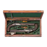 A cased pair of percussion pistols by Barber in Newark (GB), circa 1820