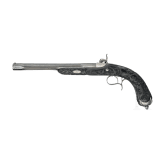 Ein hochwertiges Paar ebenholzgesch&auml;fteter Perkussionspistolen im Kasten, Paris, um 1840/50