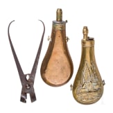 A pair of ball pliers and two powder bottles, German/Great Britain, 19th century
