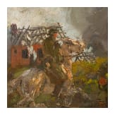 Theodor Rocholl (1854 - 1933), Artillery on horseback in battle, dated 1925