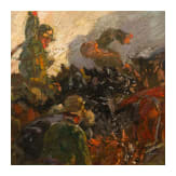 Theodor Rocholl (1854 - 1933), Artillery on horseback in battle, dated 1925