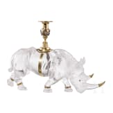 A large silver-mounted rhinoceros candlestick in rock crystal (table decoration)