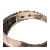 A pair silver and grandel (teeth) cufflinks, a silver and grandel ring and a silver and nephrite ring with monogram