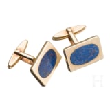 A pair of 14ct gold and lapis lazuli cufflinks