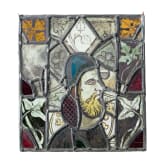 Gotische Bleiverglasung (Teil eines Kirchenfensters) mit b&auml;rtigem Mann, England, wohl 14. Jhdt.