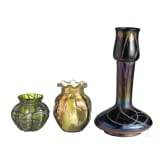 Langhalse und V&auml;schen, Kosten bei Teplitz, Glasfabrik Elisabeth, Pallme-K&ouml;nig & Habel, um 1900, sowie Vase mit Goldauflagen, Frankreich, um 1910