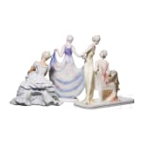 Art Deco T&auml;nzerin und zwei Art Deco Damen, Hertwig & Co. Katzh&uuml;tte, 1920er Jahre / Ballettt&auml;nzerin, Schaubach-Kunst, Unterwei&szlig;bach, 1950-60er Jahre,