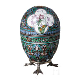 Cloisonn&eacute;-Email-Ei mit Blumendekor und St&auml;nder, 2. H&auml;lfte des 20. Jhdts.