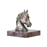 An Russian horse head-shaped agate stone and silver paperweight, 20th century