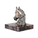 An Russian horse head-shaped agate stone and silver paperweight, 20th century