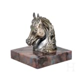 An Russian horse head-shaped agate stone and silver paperweight, 20th century