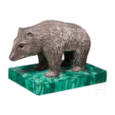 A large silver bear on a malachite-base, 2nd half of the 20th century