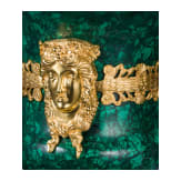A pair of large, French malachite and ormolu-mounted vases with art nouveau mascarons, 20th century