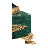 A pair of monumental malachite and ormolu-mounted vases with rams