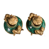A pair of monumental malachite and ormolu-mounted vases with rams