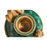 A pair of monumental malachite and ormolu-mounted vases with rams