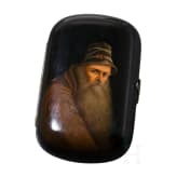 A rare papiermach&eacute; and lacquer box with tortoiseshell imitation painting inside, Russia, Ostashkovo, Osip Vishyakov and Sons factory, 1882 - 1885