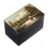 A papiermach&eacute; and lacquer box with female peasant, Russia, Ostashkov, Osip Vishyakov and Sons factory, 1882-1888