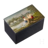 A papiermach&eacute; and lacquer box children at the sea, Russia, probably Ostashkov, Osip Vishyakov and Sons factory, late 19th century