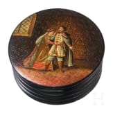 A papier m&acirc;ch&eacute; and lacquer box with couple, Ostashkov, Osip Vishyakov and Sons factory, 1872-88