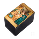 A large papiermach&eacute; and lacquer box with market scene, Russia, Ostashkov, Osip Vishyakov and Sons factory, 1887-1896