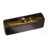 A large Russian papierm&acirc;ch&eacute; and lacquer casket with peasants, Ostashkovo, Osip Vishyakov and Sons factory, 1882 - 1885
