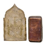 An icon-diptych and a bronze tetraptych, Russia, 19th century