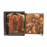 An ico-diptych showing the Mother of God "Joy to all who grieve" and the Anastasis, Russia, circa 1700