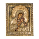 An icon showing the Mother of God Ovsepetaya (the All-praised) with oklad, Russia, 17th century with partial overpaintings, Oklad later