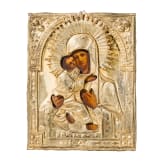 An icon showing the Wladimirskaya Mother of God with oklad, Russia, 19th century