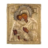 An icon showing the Wladimirskaya Mother of God with oklad, Russia, 19th century