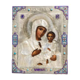 A Russian icon showing the Tikhvinskaya Mother of God with silver-gilt okald with cloisonn&eacute;-enamel, circa 1900 (icon), 1896-1908 (oklad), enamel later