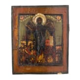 An icon showing Saint John the forerunner with scenes of his life, with brass halo, Russia, circa 1800