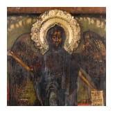 An icon showing Saint John the forerunner with scenes of his life, with brass halo, Russia, circa 1800
